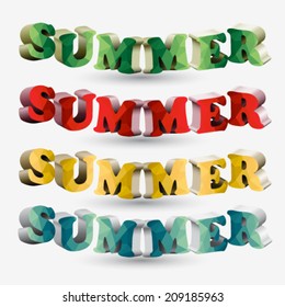 Vector abstract summer text templates in various color variations, illustration