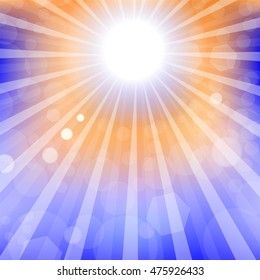 Vector Abstract Sun Background. Summer Sky Pattern. Bright Background with Sunshine. SunBurst with Flare and Lens.