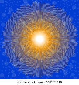 Vector Abstract Sun Background. Yellow Summer Pattern. Bright Background with Sunshine. SunBurst with Flare and Lens.