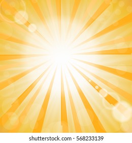 Vector Abstract Sun Background. Yellow Summer Pattern. Bright Background with Sunshine. SunBurst with Flare and Lens.