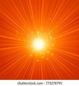 Vector Abstract Sun Background. Yellow Summer Pattern. Bright Background with Sunshine. SunBurst with Flare and Lens.