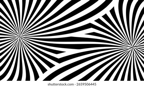 Sunburst abstrato vetorial com linhas de vórtice em preto