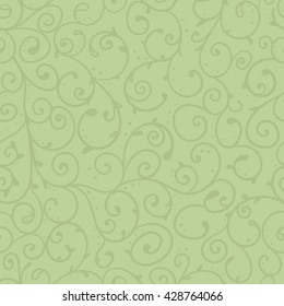 Vector abstract swirl and floral seamless pattern on a green vector background. Surface design pattern suitable for packaging, wrapping and textile