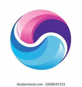 Vector Abstract Swirl Logo with Vibrant Blue and Pink Gradient, Smooth Curves, and Fluid Motion for Modern Branding