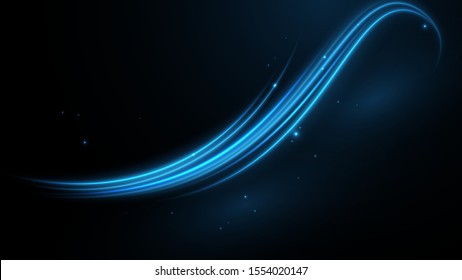 Vector abstract swirling wave. Blue neon liquid. Elegant bright linear wave. Vector background