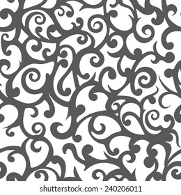 Vector abstract swirls seamless pattern background with hand drawn curl elements