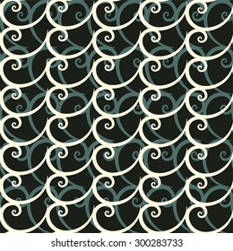 Vector abstract swirls seamless pattern background with hand drawn curl elements
