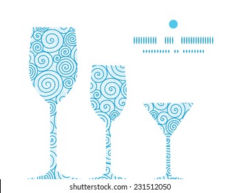 Vector abstract swirls three wine glasses silhouettes pattern frame