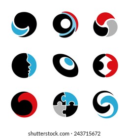 Vector abstract symbol - circle design, abstract globe, human symbol, symbol of friendship or partnership, eye, puzzle