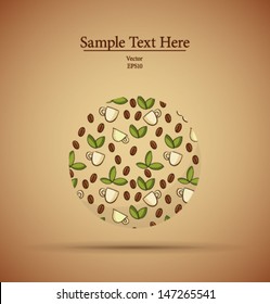 vector abstract symbol of coffee and coffee leaves, circle, icon