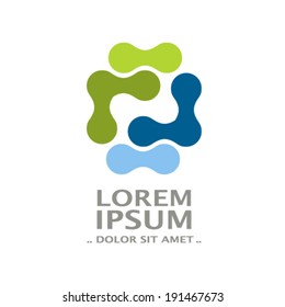Vector abstract symbol of puzzle on white background, blue green color 