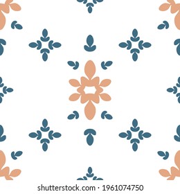 Vector Abstract Symmetrical Floral Details Design with Blue and Orange seamless pattern background. Perfect for fabric, scrapbooking and wallpaper projects.