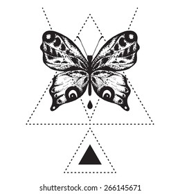 Vector abstract tattoo design with butterfly and geometric forms