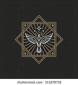 Vector abstract tattoo sign in trendy linear style - eagle icon