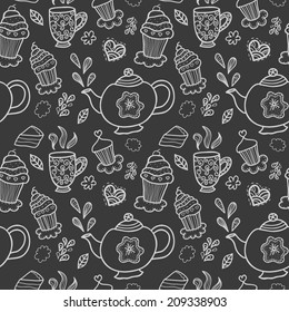 Vector abstract tea party seamless pattern.