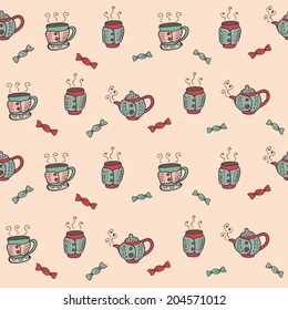 Vector abstract tea time seamless pattern.