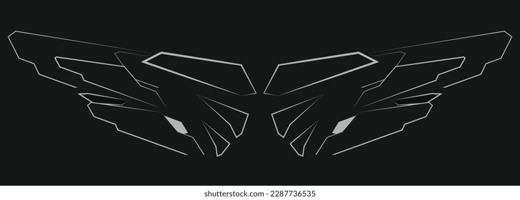 Vector abstract tech futuristic wings silhouette on wide black background. Vector illustration