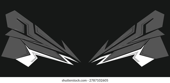 Vector abstract tech futuristic wings silhouette on wide black background. Vector illustration