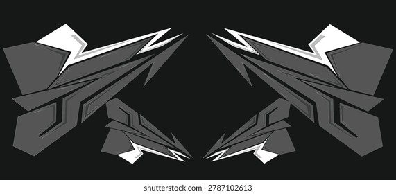 Vector abstract tech futuristic wings silhouette on wide black background. Vector illustration