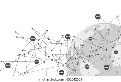Vector abstract technical hi-tech background. Global network. Web internet technology. Geometric grid concept with the globe.