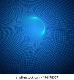 Vector abstract technology background. 3D tunnel grid illustration
