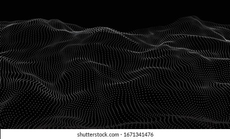 Vector abstract technology background. Big data visualization. Digital dynamic wave on dark background.