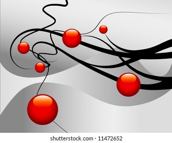 vector abstract technology background with black dynamic cables and red glossy globes .  Connection concept.