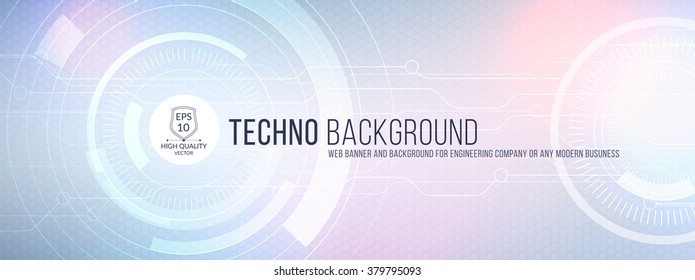 Vector abstract technology background with communication concept - rounds, circles and hexagons - website banner.