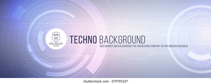 Vector abstract technology background with communication concept - rounds, circles and hexagons - website banner.