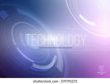 Vector abstract technology background with communication concept - rounds, circles and hexagons - website banner.