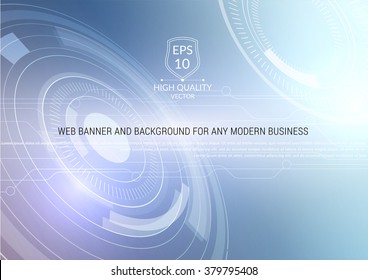 Vector abstract technology background with communication concept - rounds, circles and hexagons - website banner.