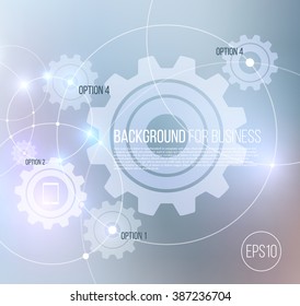 Vector abstract technology background with communication, future concept - rounds, circles, gears and lighting effects on blue blurred mesh - website banner.