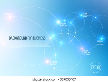 Vector abstract technology background with communication, future concept - rounds, circles and lighting effects on blue blurred mesh - website banner.