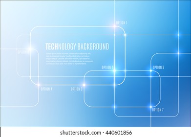 Vector abstract technology background with communication, future concept - square with round corners, rectangular and lighting effects on blue blurred mesh - website banner.
