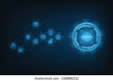 Vector Abstract Technology Background. Cyber Security Online Banking Concept. Fingerprint On Circuit Board.