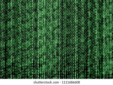 Vector Abstract Technology Binary Code Stream Green Background, Programming, Coding, Hacking Concept.