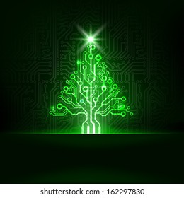 Vector abstract technology Christmas tree.