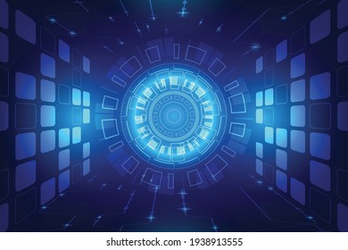 Vector abstract technology circle blue innovation concept on dark background.