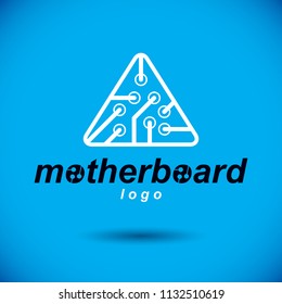 Vector abstract technology circuit board. High tech digital scheme of electronic device. Technology microchip logo.