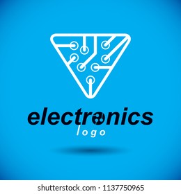 Vector abstract technology circuit board. High tech digital scheme of electronic device. Technology microchip logo.