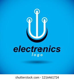 Vector abstract technology circuit board. High tech digital scheme of electronic device. Technology microchip logo.