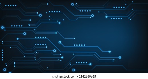 Vector abstract technology circuit board blue innovation concept on dark background.
