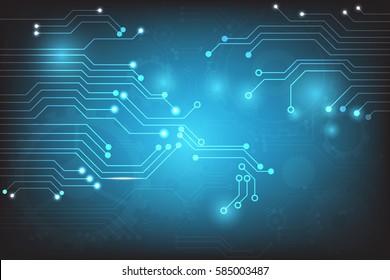 Vector abstract technology with circuit board elements on blue background.