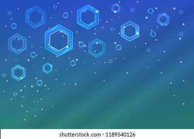 Vector abstract technology circuit, concept, technology, hexagon elements, with geometry with hexagonal structure molecule and communication on blue, green and white background. 