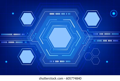 Vector abstract technology concept communication internet. Science network digital theme.  Futuristic background with geometric hexagon shapes.