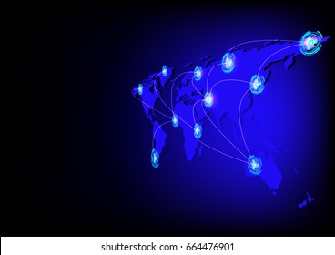 Vector abstract technology connection lines on blue map background some Elements of this image furnished by NASA