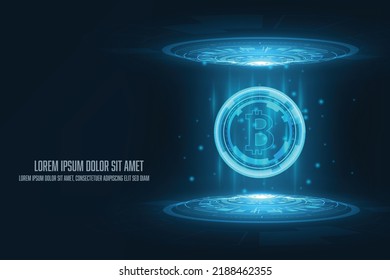 Vector abstract technology cryptocurrency concept. Bitcoin on circuit board.