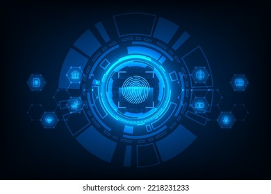 Vector Abstract Technology Cyber Security Online Banking Concept. Fingerprint On Circuit Board.