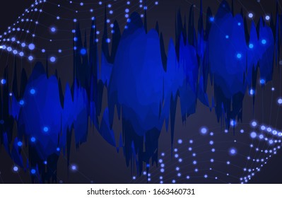 Vector abstract technology cyberpunk blue background template, abstractions on the wavy shining swirls, colorful graphic backdrop.