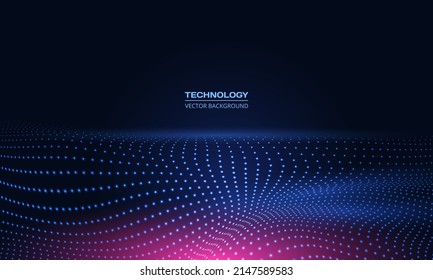 Vector abstract technology digital wave of particles mesh background. Network illustration with particle. Artificial intelligence and big data digital technology abstract background.